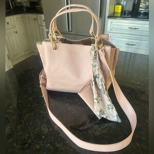 Anne Klein Pink Handbag with Floral Scarf NEW